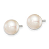 Quality Gold Sterling Silver 8-9mm White FW Cultured Button Pearl Stud Earrings