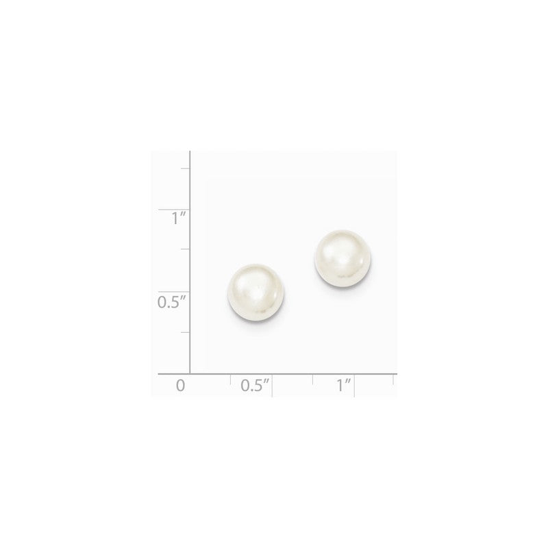 Quality Gold Sterling Silver 8-9mm White FW Cultured Button Pearl Stud Earrings