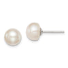 Quality Gold Sterling Silver 8-9mm White FW Cultured Button Pearl Stud Earrings