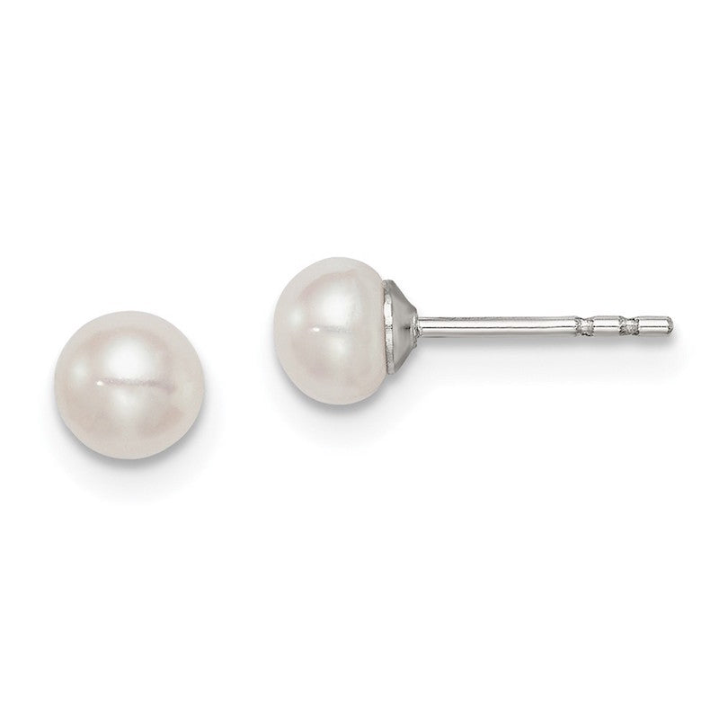 Quality Gold Sterling Silver 4-5mm White FW Cultured Button Pearl Stud Earrings