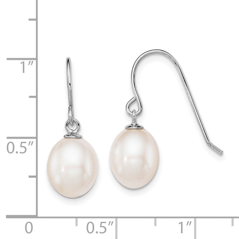 Quality Gold Sterling Silver Rhodium-plated White 8-9mm FWC Pearl Dangle Earrings