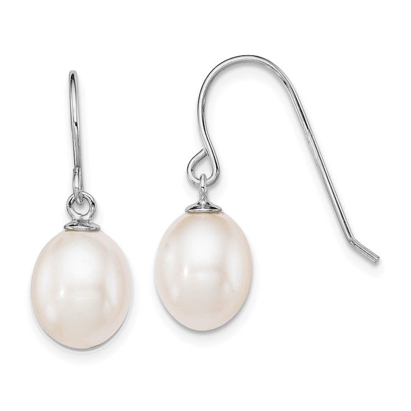 Quality Gold Sterling Silver Rhodium-plated White 8-9mm FWC Pearl Dangle Earrings