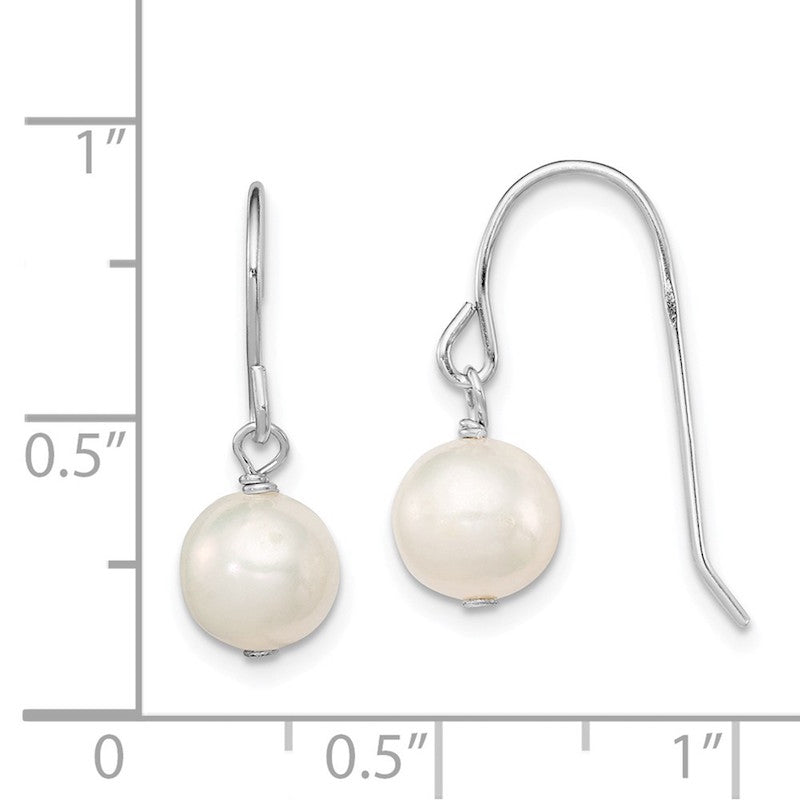 Quality Gold Sterling Silver Rhodium-plated White 7-8mm FWC Pearl Dangle Earrings