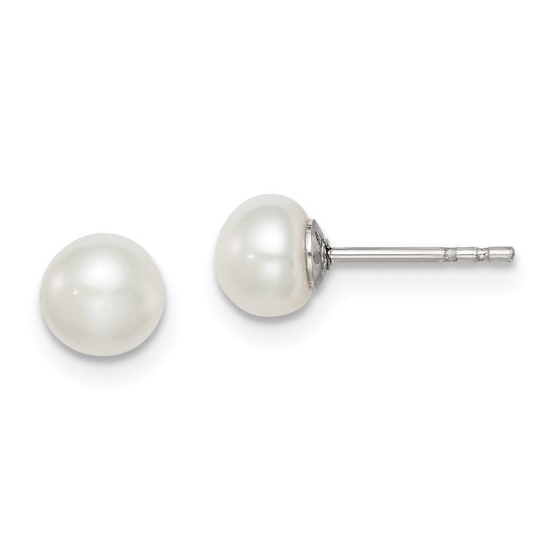 Quality Gold Sterling Silver 5-6mm White FW Cultured Button Pearl Stud Earrings