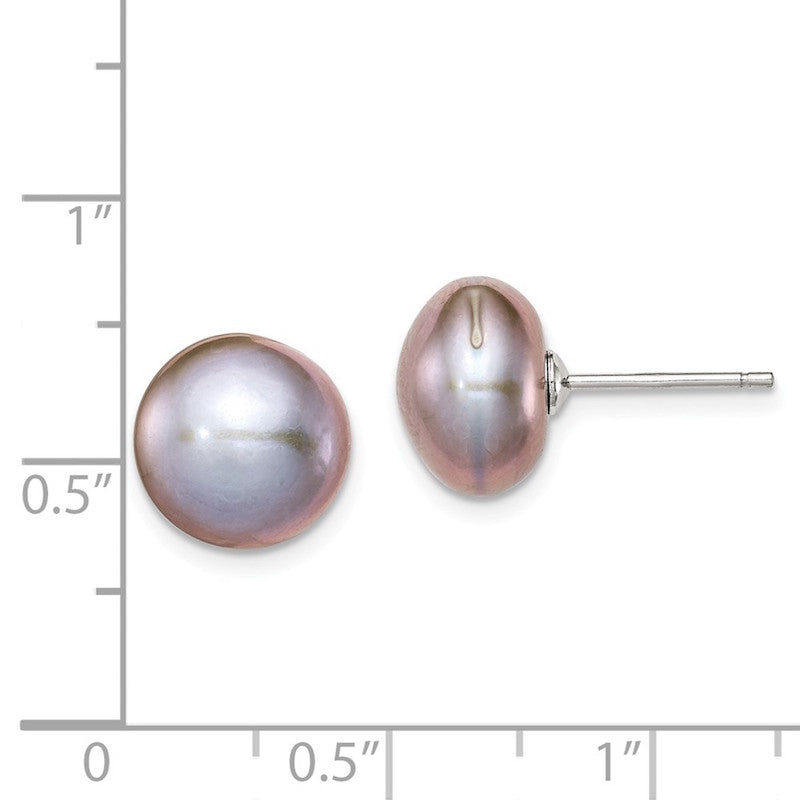 Quality Gold Sterling Silver 10-11mm Grey FW Cultured Button Pearl Stud Earrings