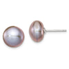 Quality Gold Sterling Silver 10-11mm Grey FW Cultured Button Pearl Stud Earrings