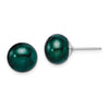 Quality Gold Sterling Silver Green 10-11mm FW Cultured Button Pearl Stud Earring