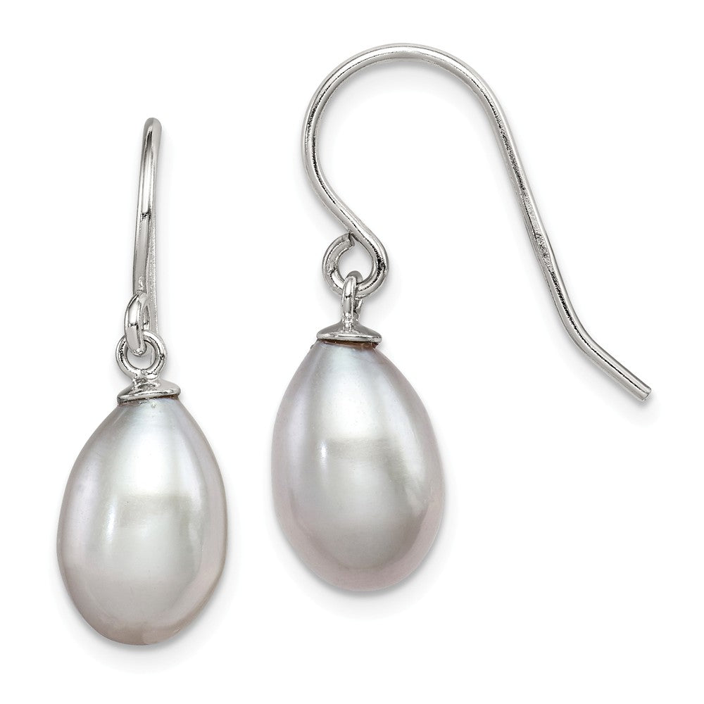 Quality Gold Sterling Silver Grey 8-9mm FW Cultured Pearl Dangle Earrings