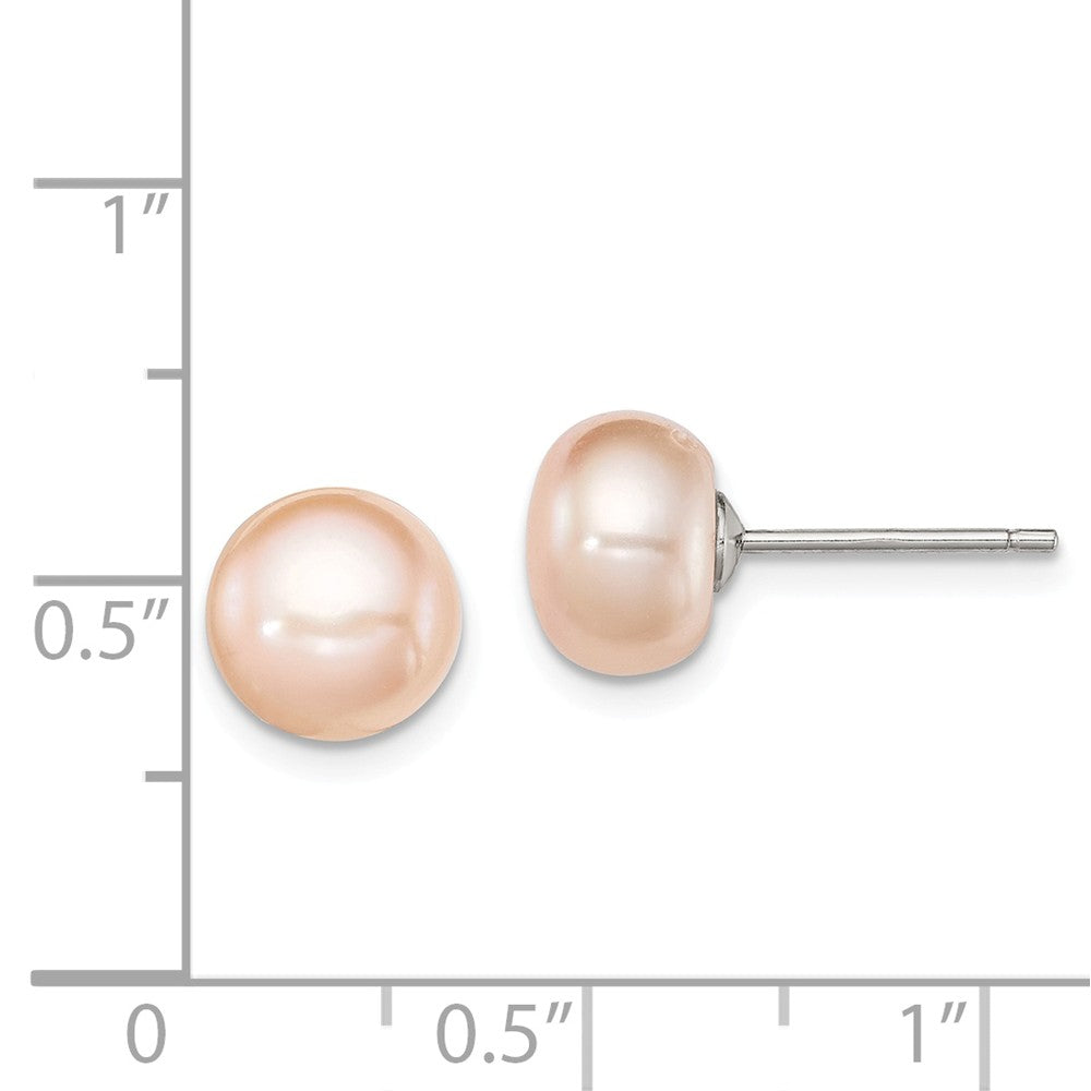 Quality Gold Sterling Silver 8-9mm Pink FW Cultured Button Pearl Stud Earrings