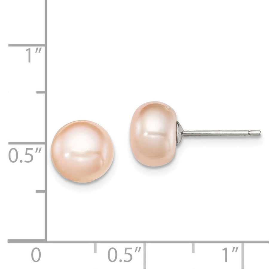 Quality Gold Sterling Silver 8-9mm Pink FW Cultured Button Pearl Stud Earrings