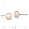 Quality Gold Sterling Silver 8-9mm Pink FW Cultured Button Pearl Stud Earrings