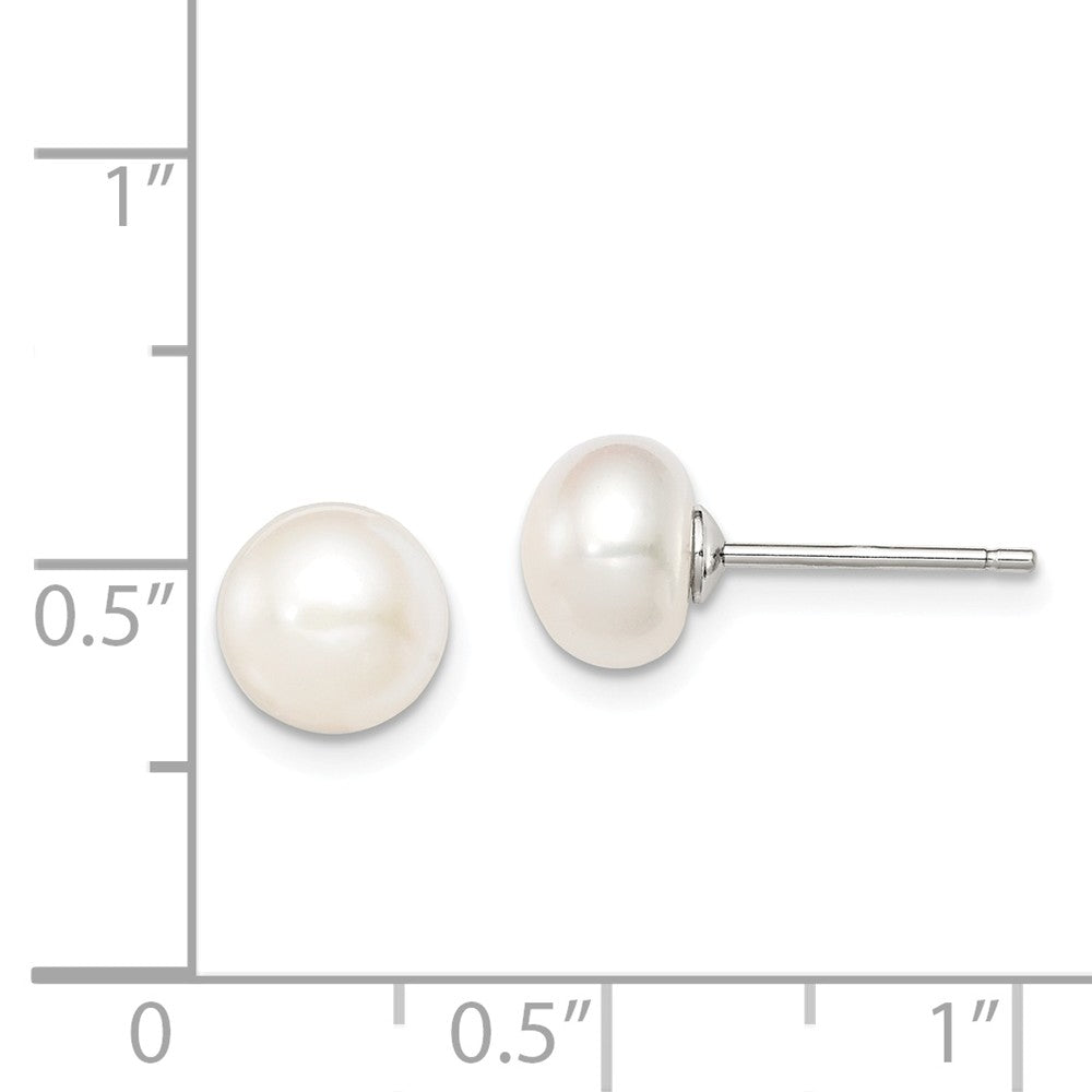 Quality Gold Sterling Silver 7-8mm White FW Cultured Button Pearl Stud Earrings