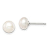 Quality Gold Sterling Silver 7-8mm White FW Cultured Button Pearl Stud Earrings