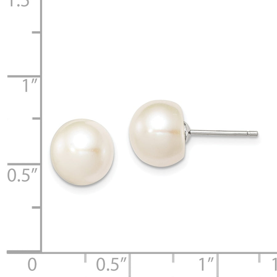 Quality Gold Sterling Silver 9-10mm White FW Cultured Button Pearl Stud Earrings