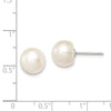 Quality Gold Sterling Silver 9-10mm White FW Cultured Button Pearl Stud Earrings