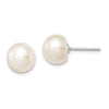 Quality Gold Sterling Silver 9-10mm White FW Cultured Button Pearl Stud Earrings