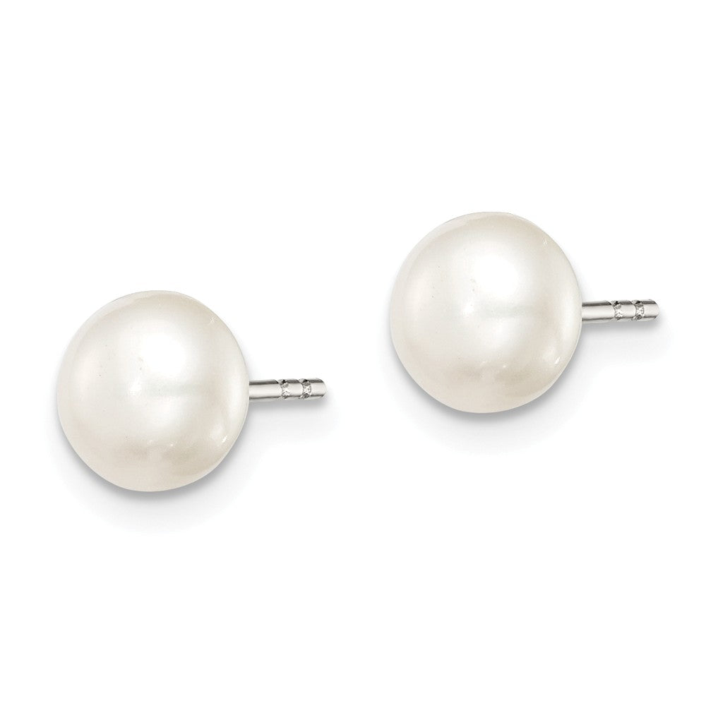 Quality Gold Sterling Silver 6-7mm White FW Cultured Button Pearl Stud Earrings