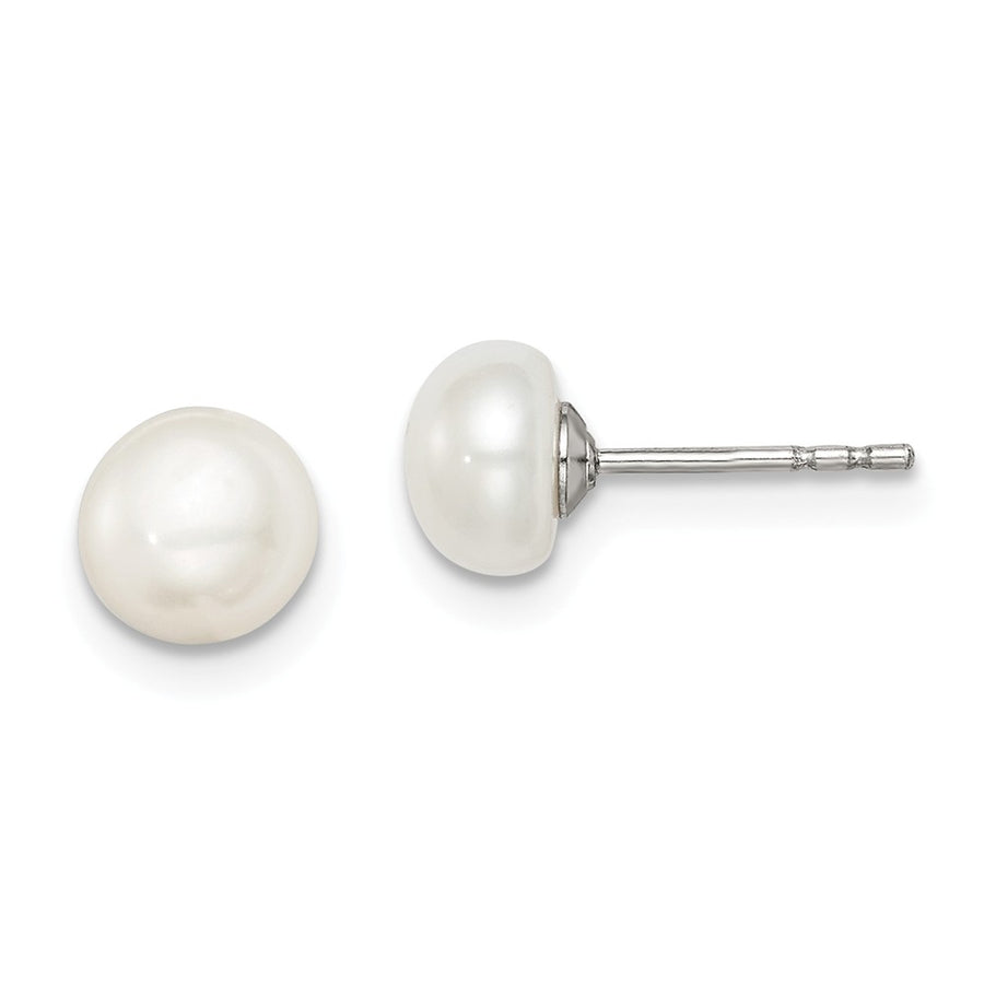 Quality Gold Sterling Silver 6-7mm White FW Cultured Button Pearl Stud Earrings