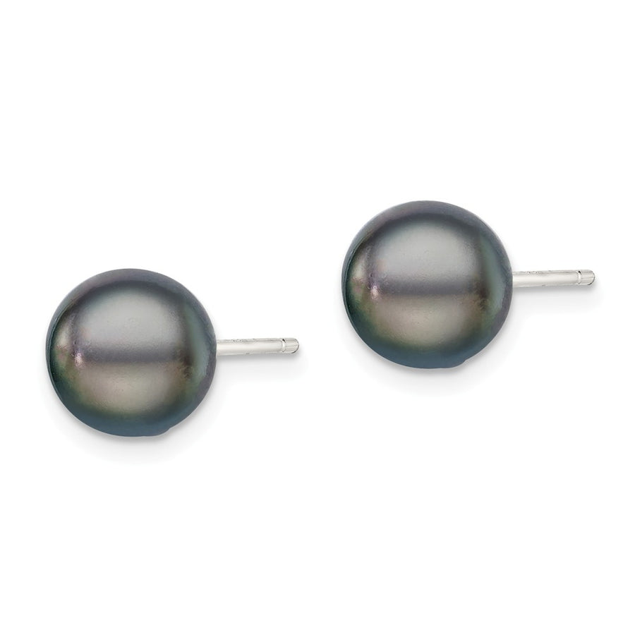 Quality Gold Sterling Silver 8-9mm Black FW Cultured Button Pearl Stud Earrings