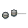 Quality Gold Sterling Silver 8-9mm Black FW Cultured Button Pearl Stud Earrings