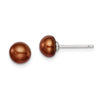 Quality Gold Sterling Silver 6-7mm Brown FW Cultured Button Pearl Stud Earrings