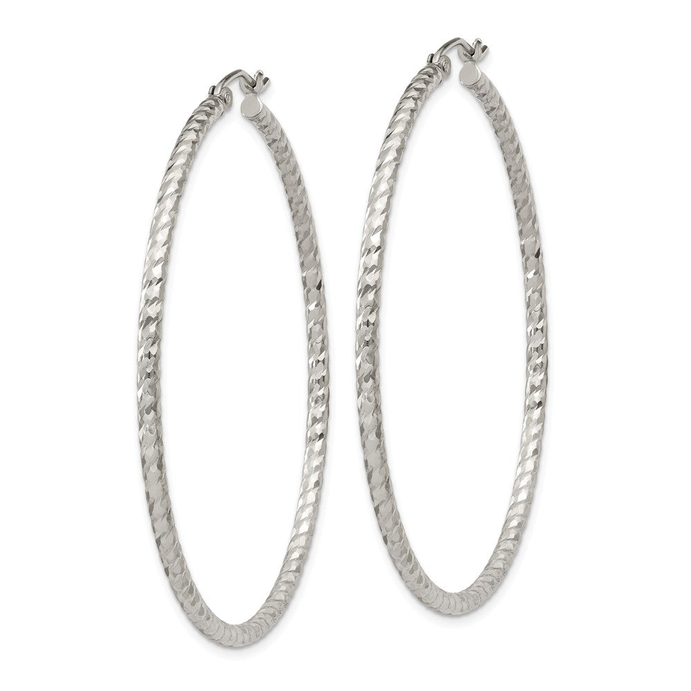 Quality Gold Sterling Silver Diamond Cut 2x50mm Hoop Earrings