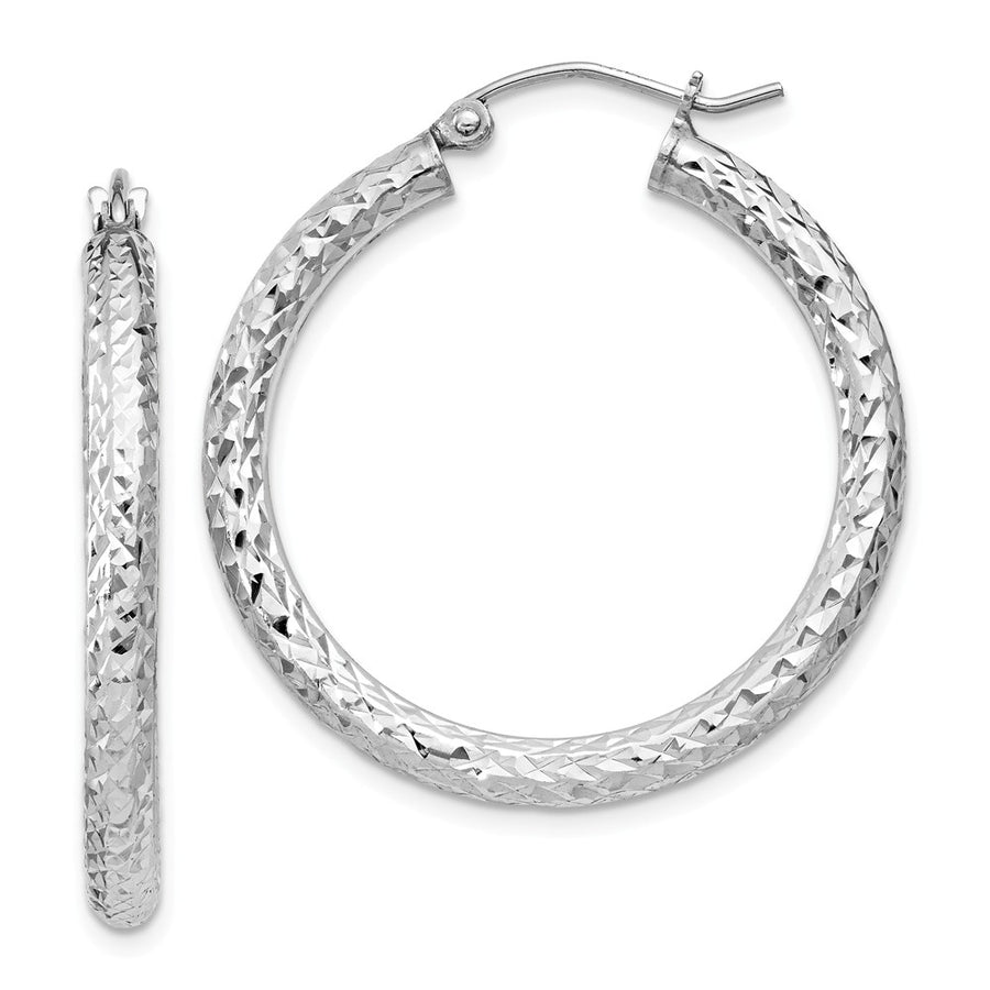 Quality Gold Sterling Silver Rhodium-plated 3x30mm Hoop Earrings