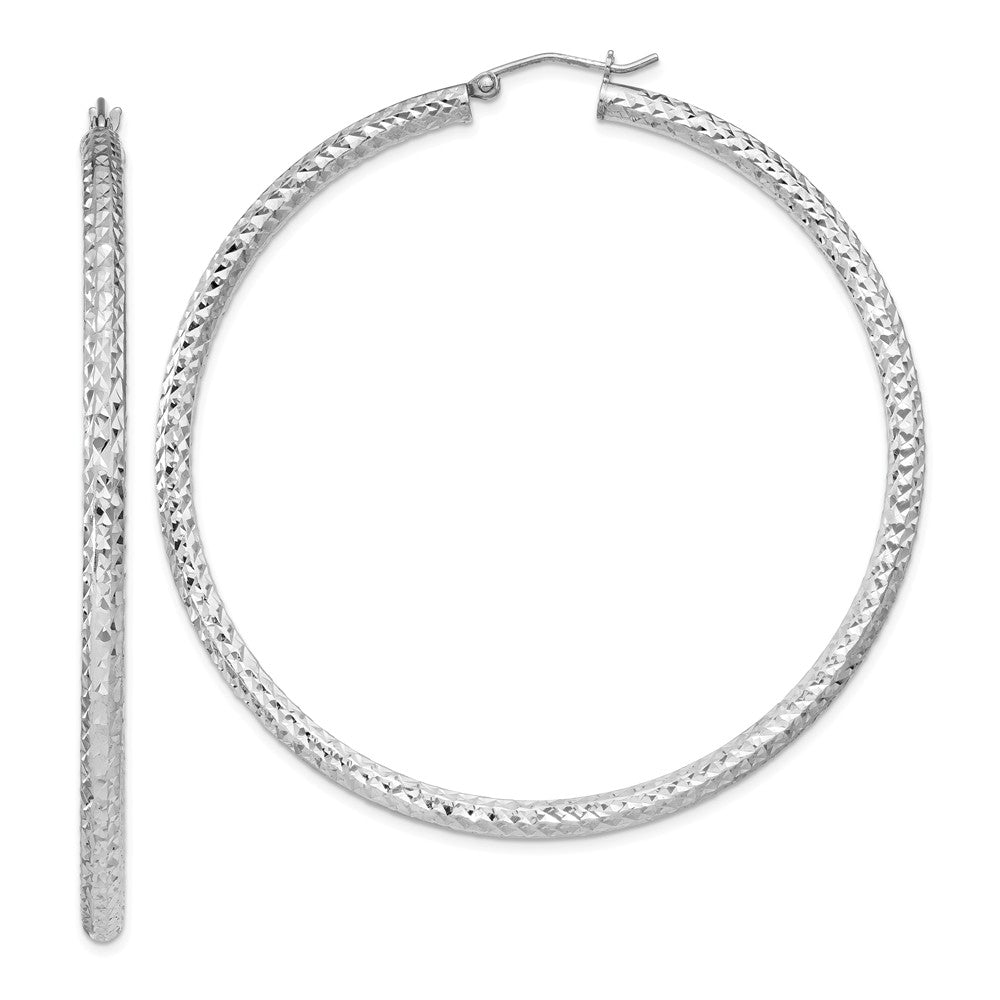 Quality Gold Sterling Silver Rhodium-plated 3x60mm Hoop Earrings