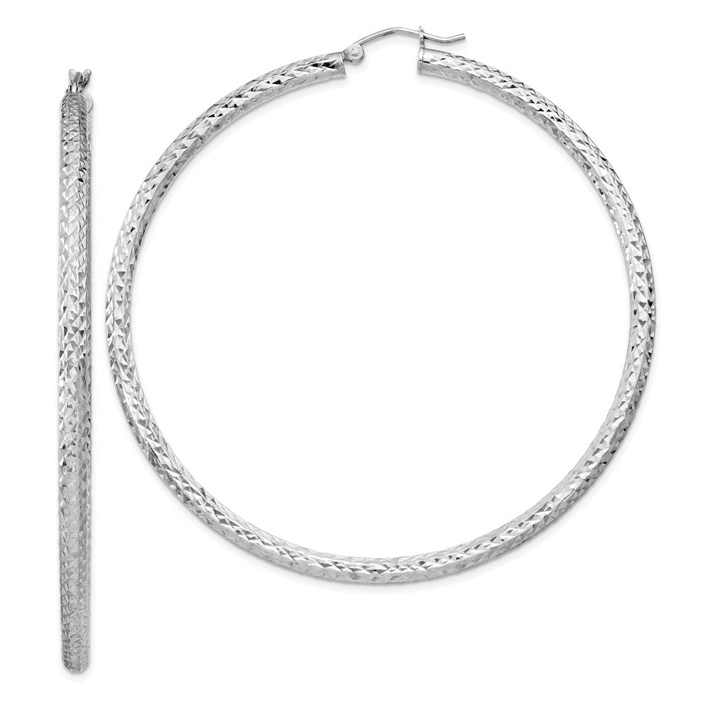 Quality Gold Sterling Silver Rhodium-plated 3x65mm Hoop Earrings