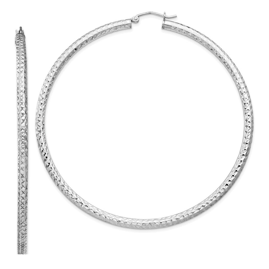 Quality Gold Sterling Silver Rhodium-plated 3x70mm Hoop Earrings