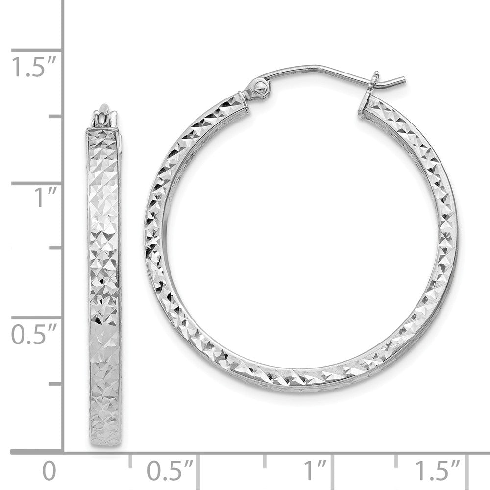 Quality Gold Sterling Silver Rhodium Plated Diamond Cut 3x30mm Hoop Earrings