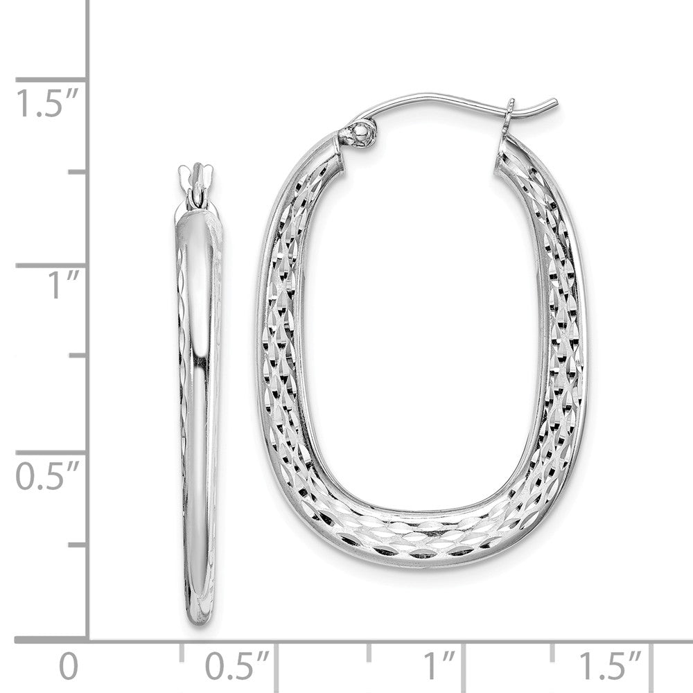 Quality Gold Sterling Silver Rhodium Plated Patterned Oval Hoop Earrings