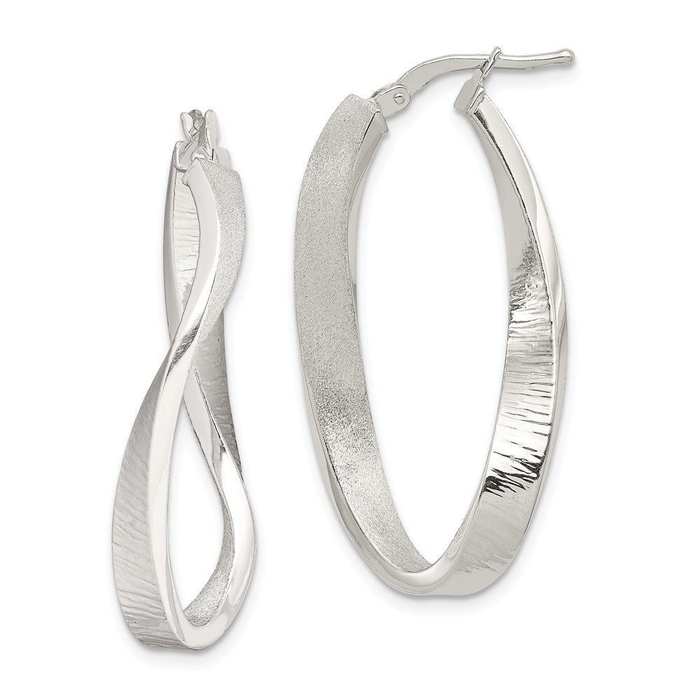 Quality Gold Sterling Silver Brushed & Textured Hollow Oval Twist Hoop Earrings