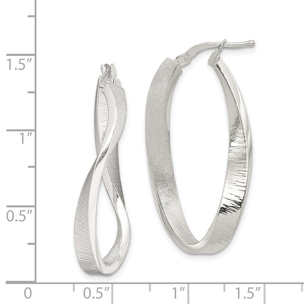 Quality Gold Sterling Silver Brushed & Textured Hollow Oval Twist Hoop Earrings