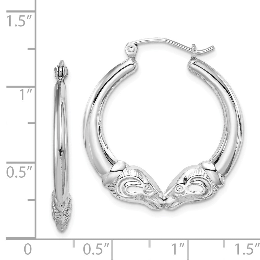 Quality Gold Sterling Silver Rhodium Plated Rams Head Hoop Earrings