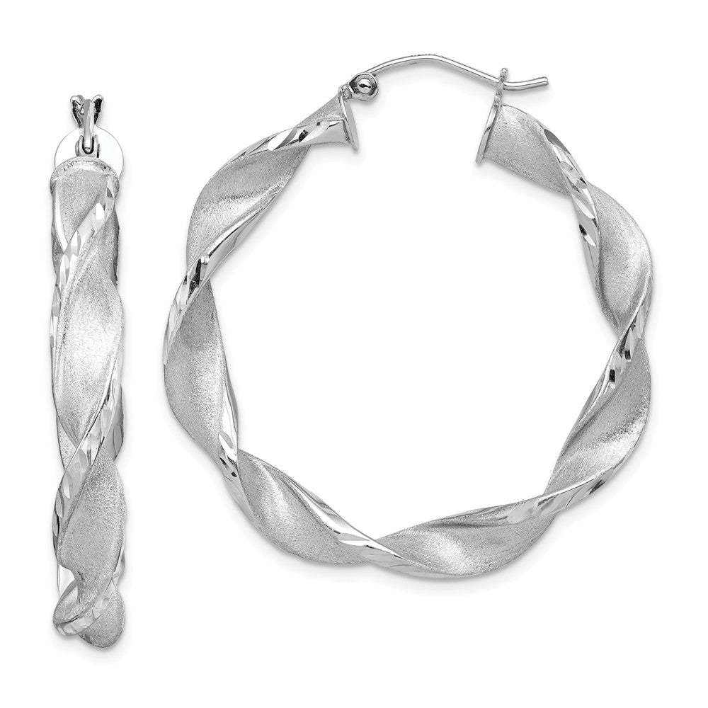Quality Gold Sterling Silver Rhodium Plated Satin & Polished Wavy Hoop Earrings