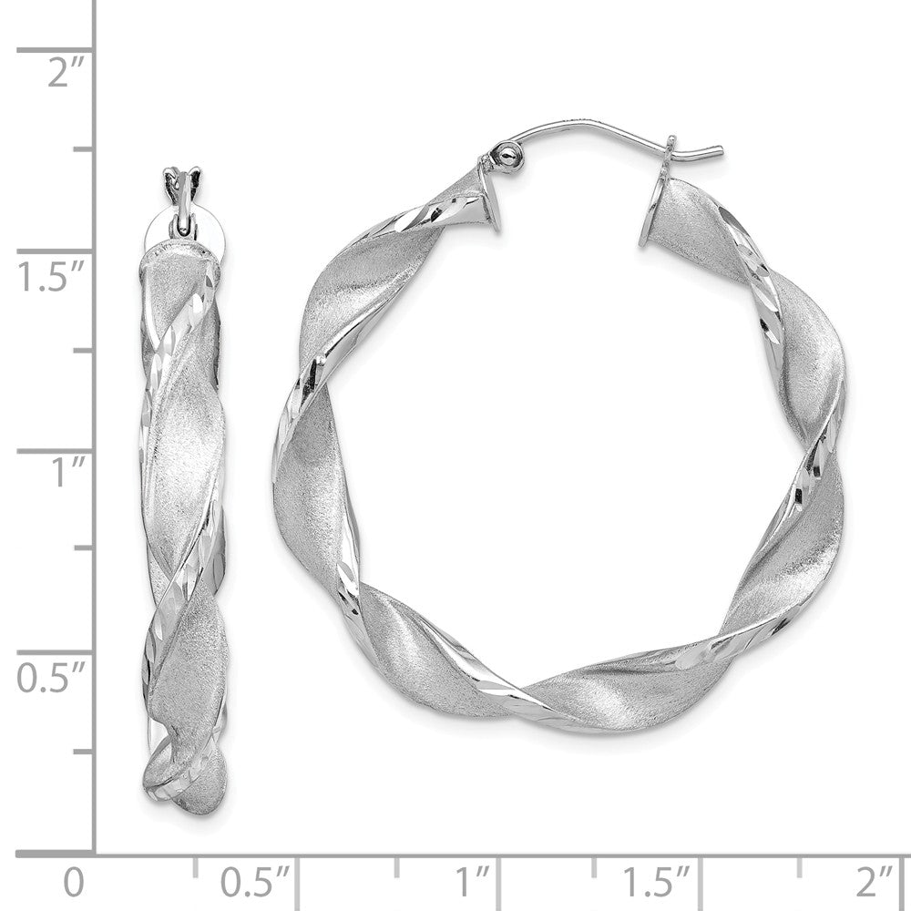 Quality Gold Sterling Silver Rhodium Plated Satin & Polished Wavy Hoop Earrings