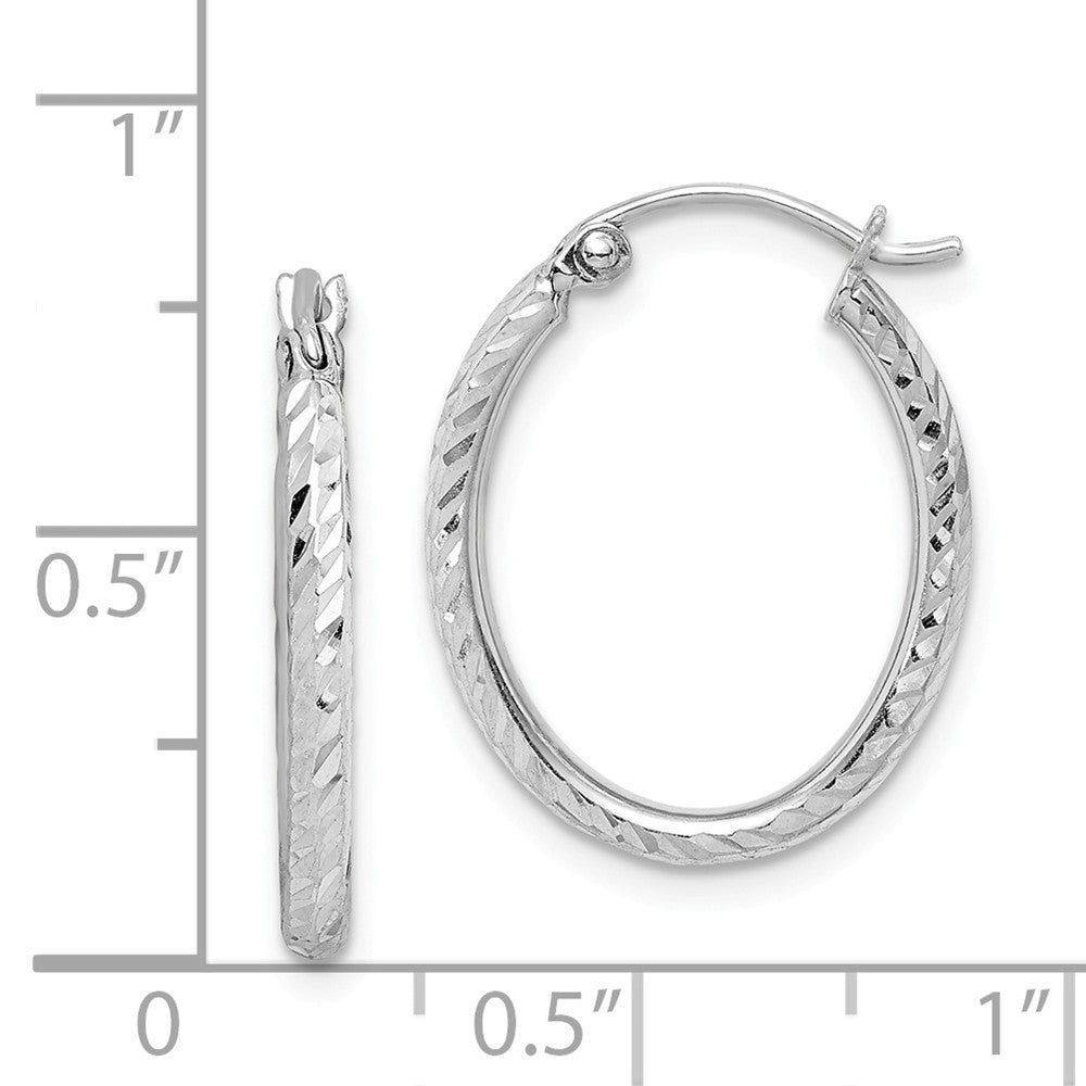 Quality Gold Sterling Silver Rhodium Plated Diamond Cut Oval Hoop Earrings