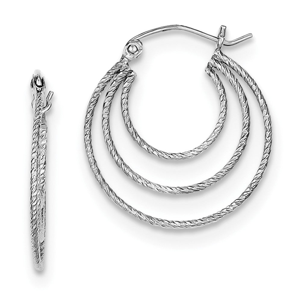 Quality Gold Sterling Silver Rhodium Plated Textured Fancy Circle Hoop Earrings