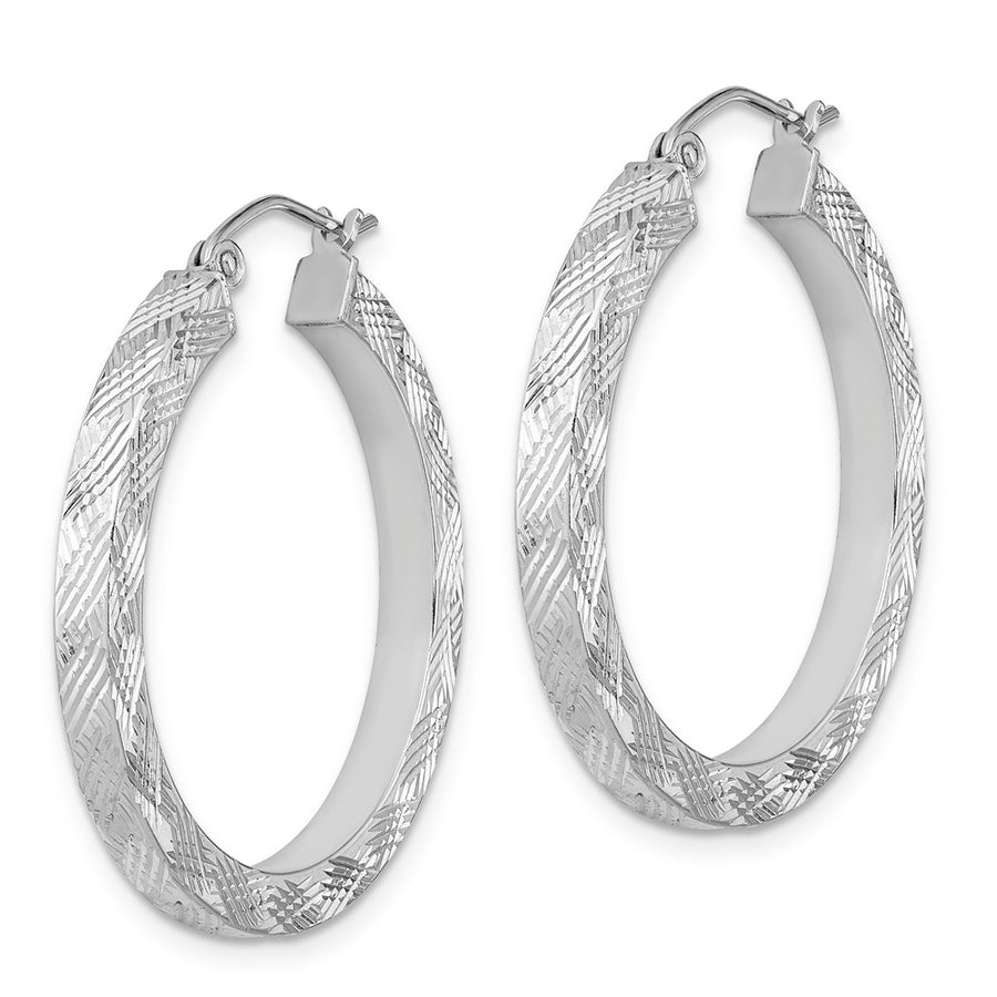 Quality Gold Sterling Silver Rhodium-plated 3x30mm Square Tube Hoop Earrings