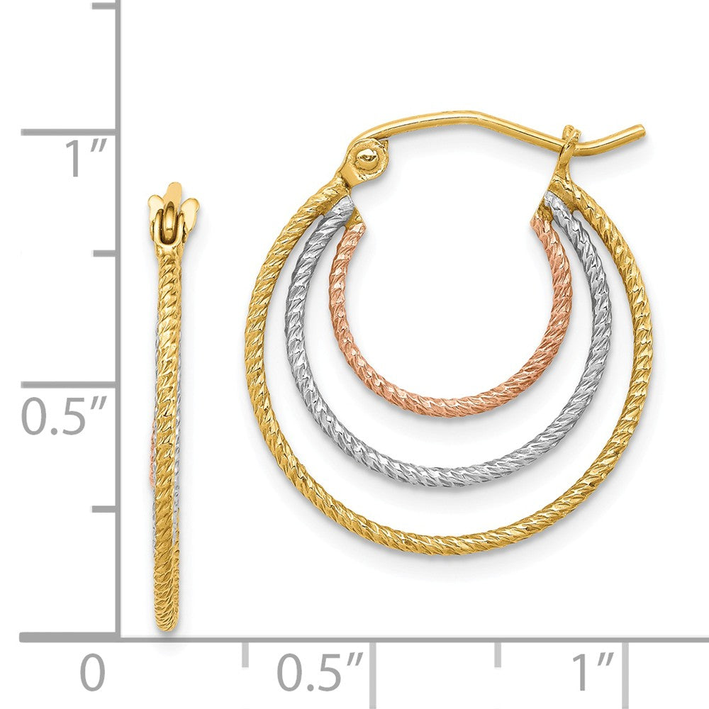 Quality Gold Sterling Silver Rhodium-plated Yellow & Rose Vermeil Txtrd Hoop Earrings