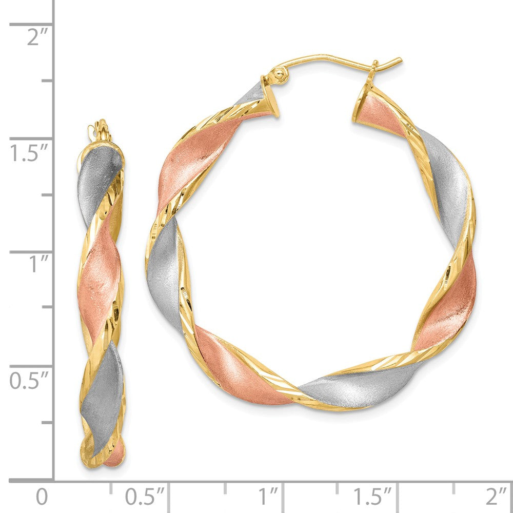 Quality Gold Sterling Silver Rhodium-plated & Yellow Rose Vermeil Hoop Earrings