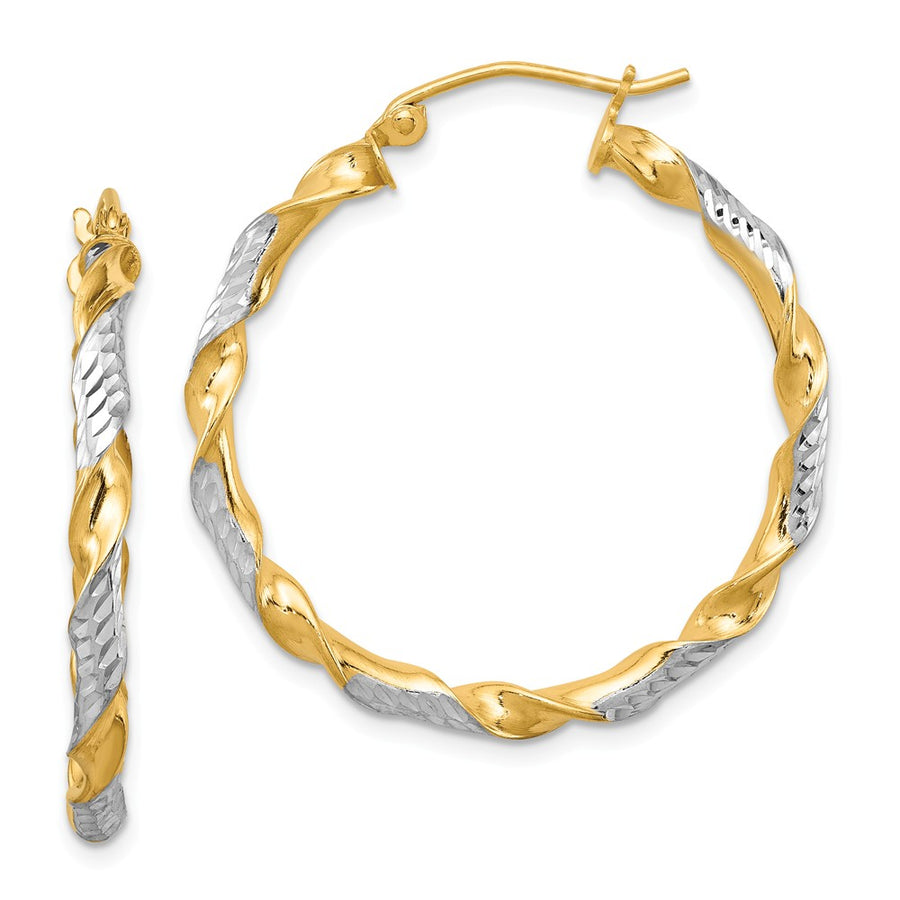 Quality Gold Sterling Silver Rhodium-plated Vermeil 3x30mm Twisted Hoop Earrings