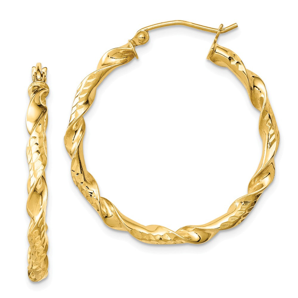 Quality Gold Sterling Silver Gold Plated 30mm Diamond Cut Twisted Hoop Earrings