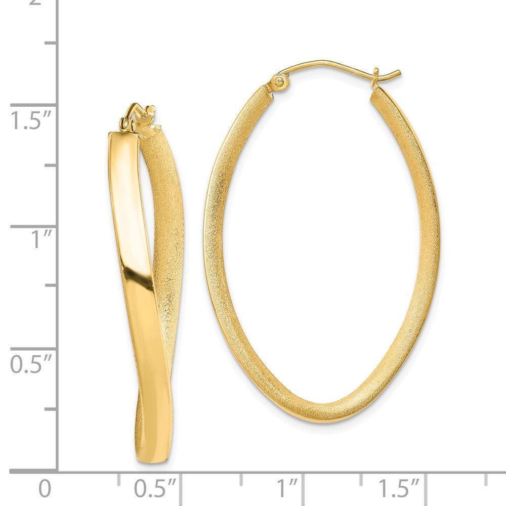 Quality Gold Sterling Silver Gold Plated Polished Textured Wavy Oval Hoop Earrings