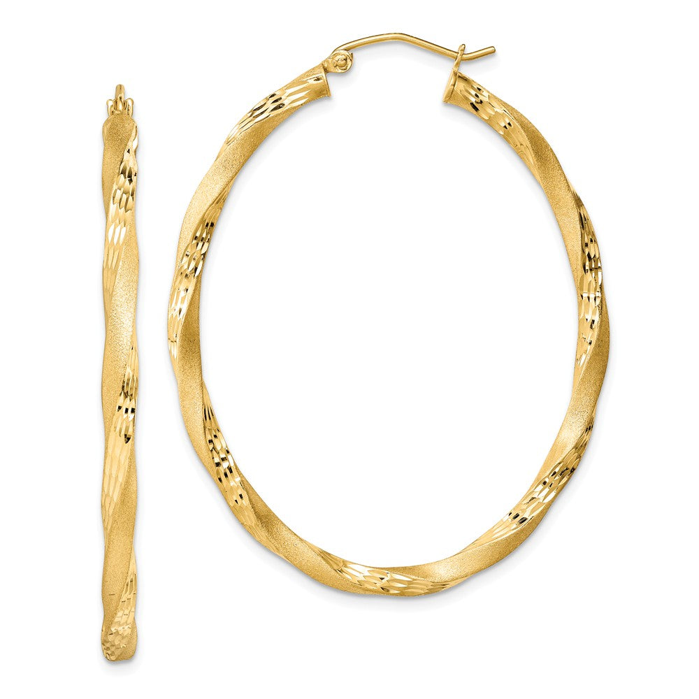 Quality Gold Sterling Silver Gold Plated Twisted Satin Oval Hoop Earrings