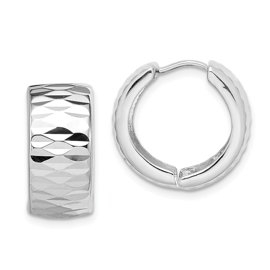 Quality Gold Sterling Silver Rhodium Polished Diamond Cut Hinged Hoop Earrings