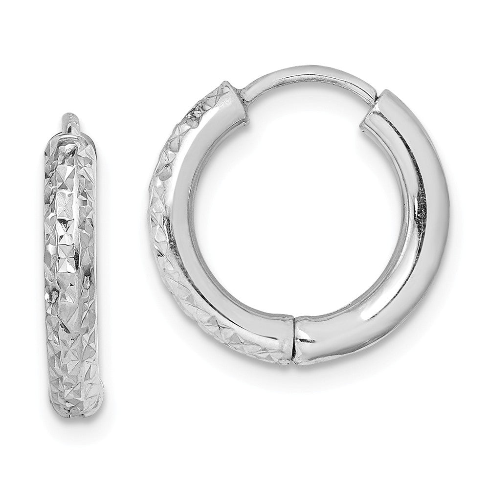 Quality Gold Sterling Silver Rhodium-plated Diamond Cut Hollow Hinged Hoop Earrings