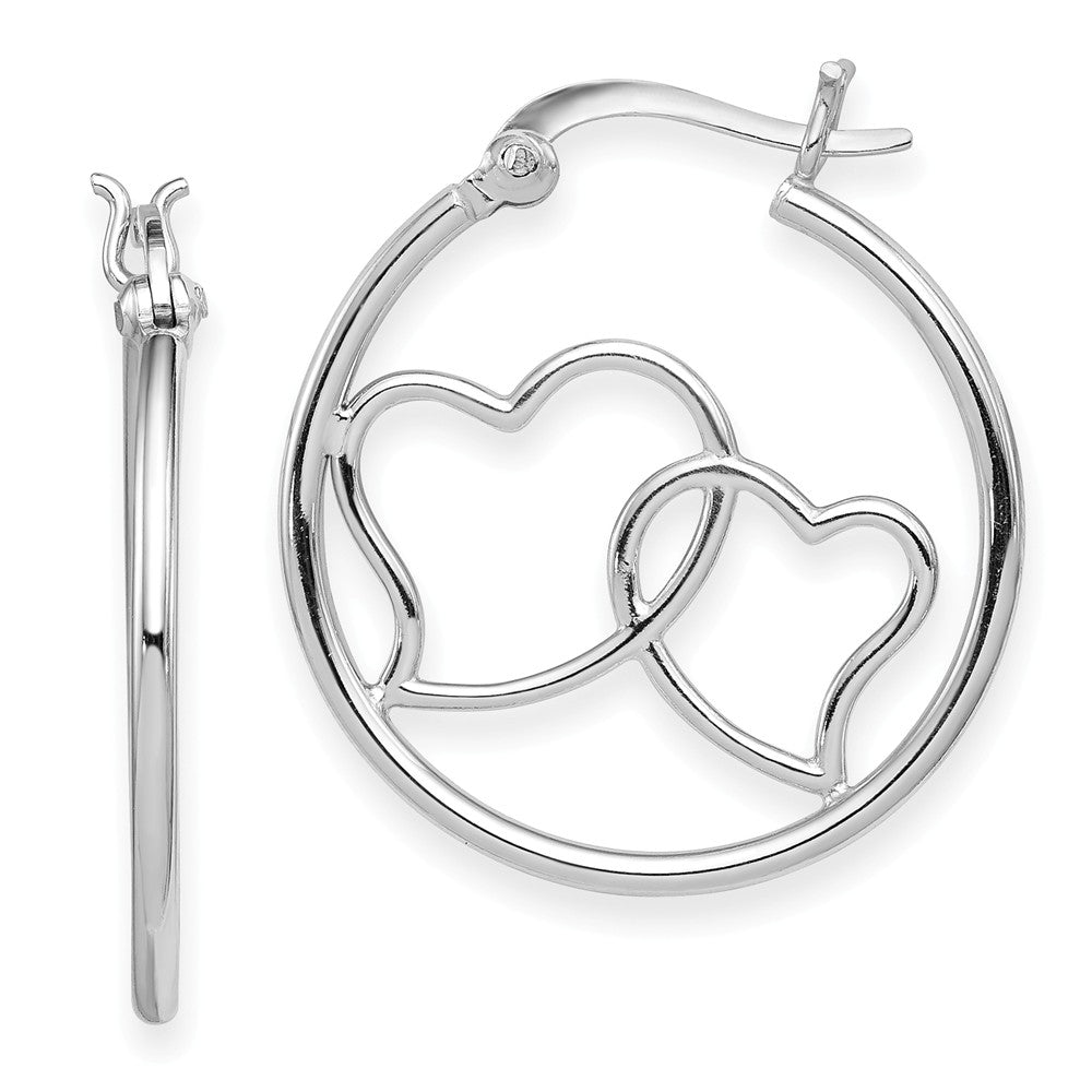 Quality Gold Sterling Silver Rhodium Plated Double Heart Hoop Earrings