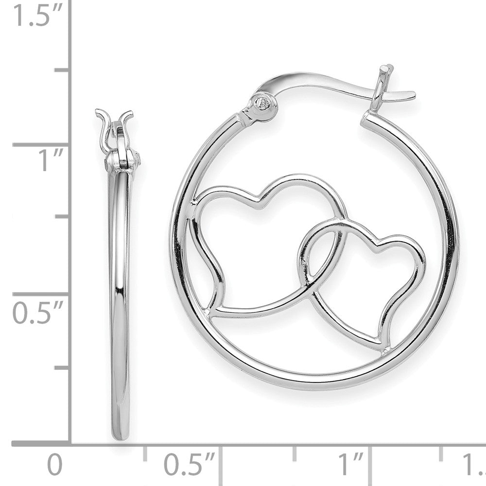 Quality Gold Sterling Silver Rhodium Plated Double Heart Hoop Earrings